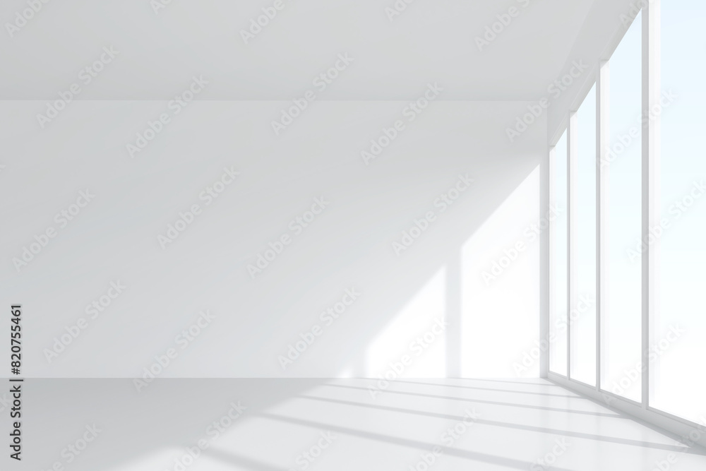 Poster 3d room space background with soft shadow. empty white room space for interior design and decoration