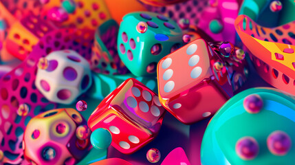 Vibrant Abstract 3D Rendering of Colorful Dice for Lottery and Game Concept
