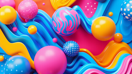 Vibrant Abstract Background with Colorful Spheres and Flowing Shapes
