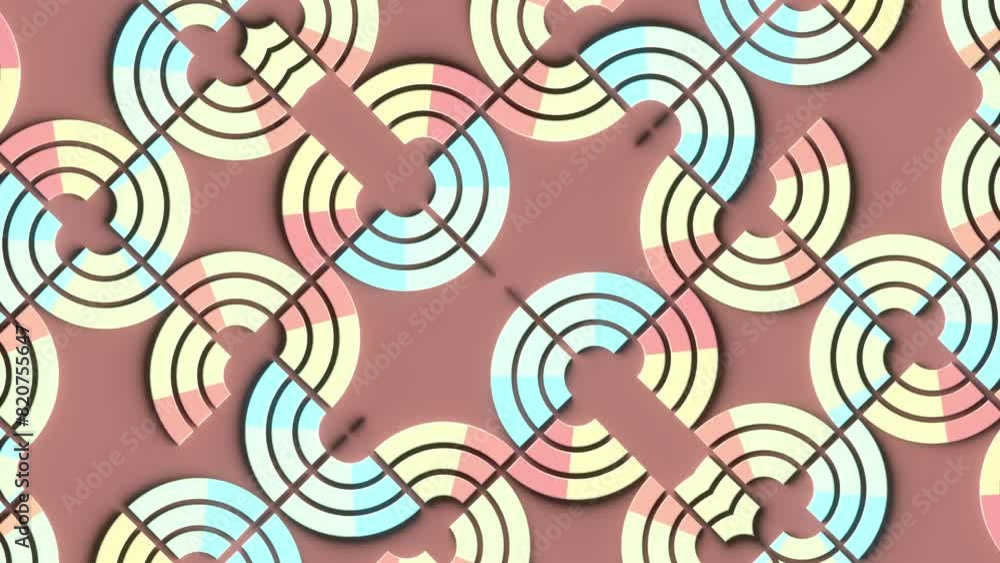 Poster 3d rendering loop animation of a pattern of interconnected rings and lines 4K