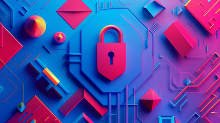 Abstract Digital Security Concept with Vibrant Colors and Geometric Shapes