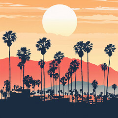 Palm Springs city vector skyline illustration retro