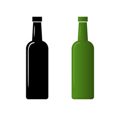 Glass bottle icons. Silhouette and Flat Style. Vector icons