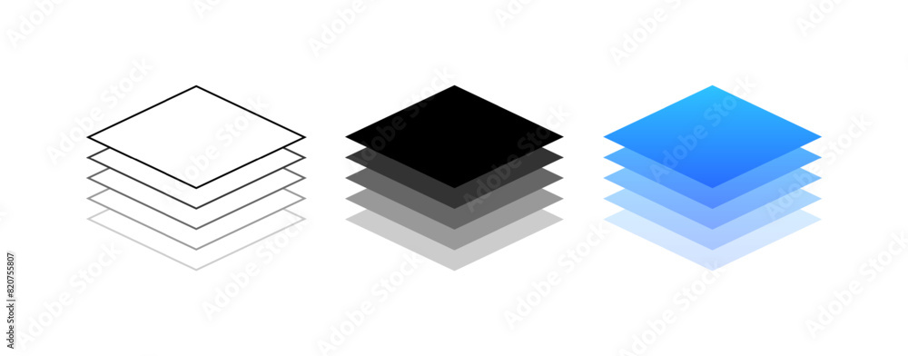 Poster layers icon set button. layer button design. linear, silhouette and flat style. vector icons