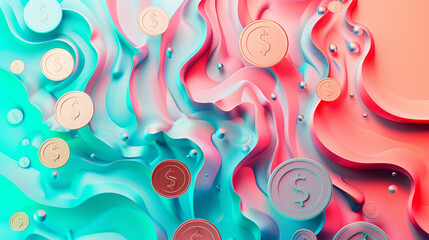 Abstract Financial Background with Colorful Waves and Coins in Modern Design