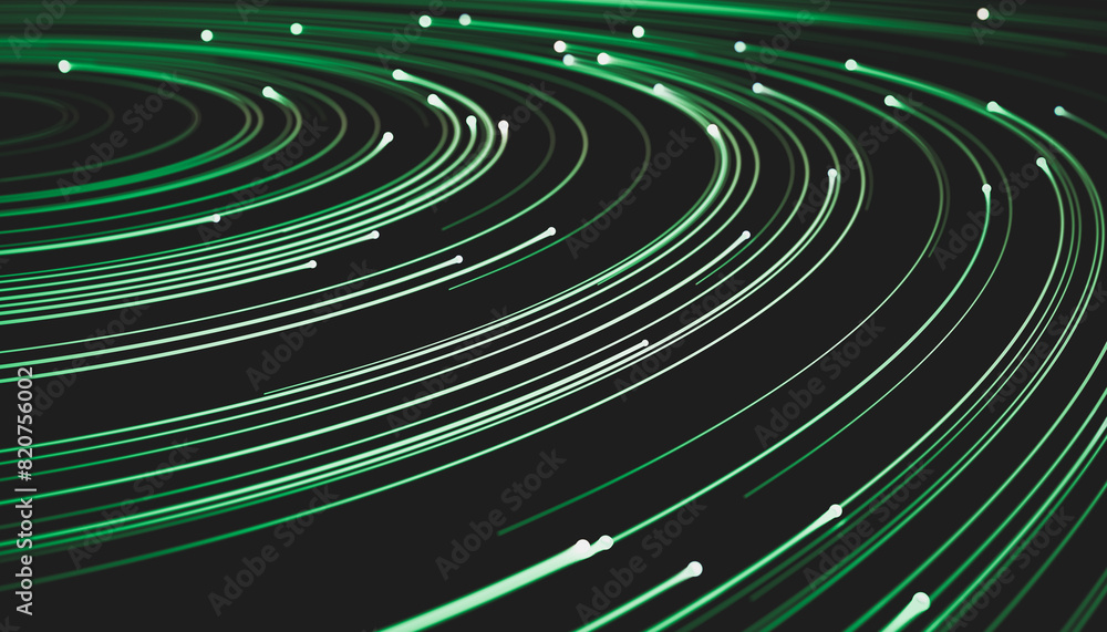 Poster Abstract green digital technology background. Big data visualization. High speed Network connection structure. 3d render.