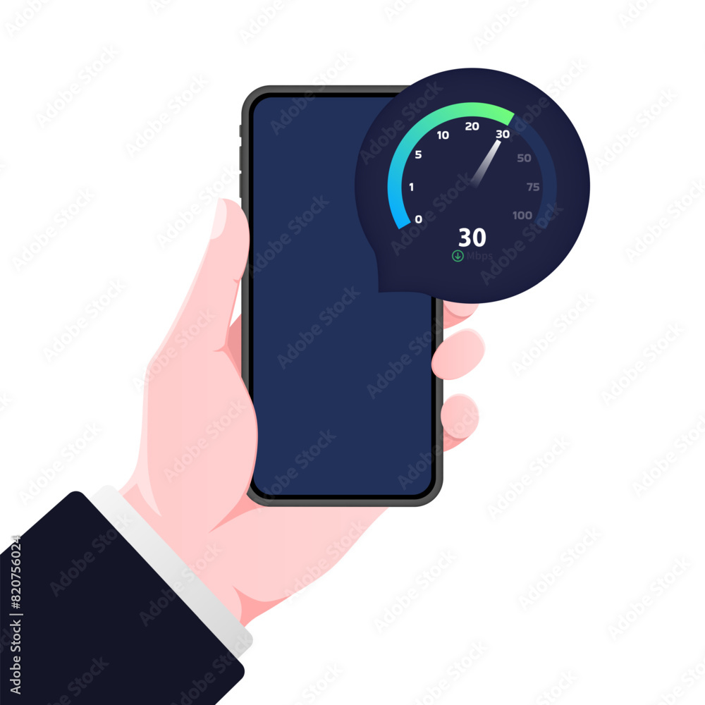 Poster internet speed speedometer icon. phone screen mockup. flat style. vector icon