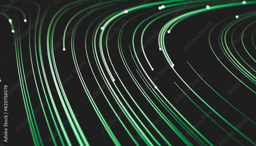 Aufkleber Abstract green digital technology background. Big data visualization. High speed Network connection structure. 3d render.