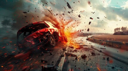 the car is broken down on the road. Selective focus