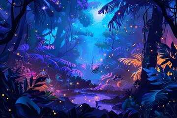 Glowing Jungle Nightscape background