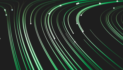 Abstract green digital technology background. Big data visualization. High speed Network connection structure. 3d render.