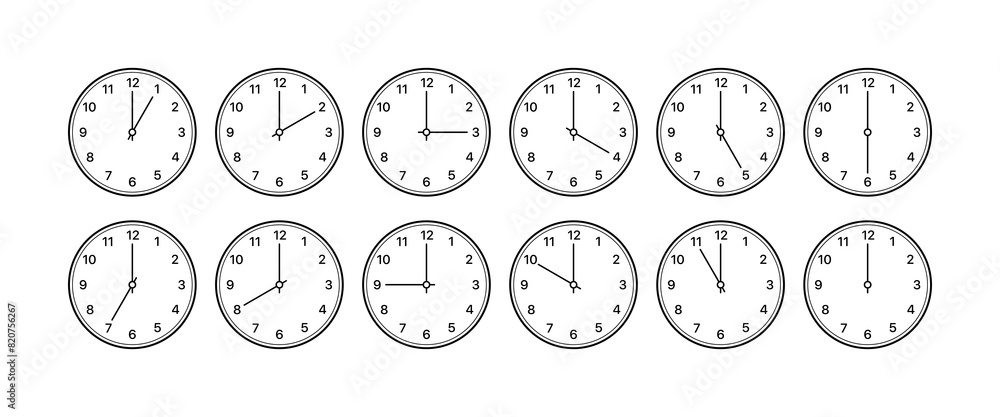 Poster wall clock icon set. wall clock collection. linear style. vector icons