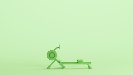 Green rowing machine exercise workout equipment gym training mint background 3d illustration render digital rendering