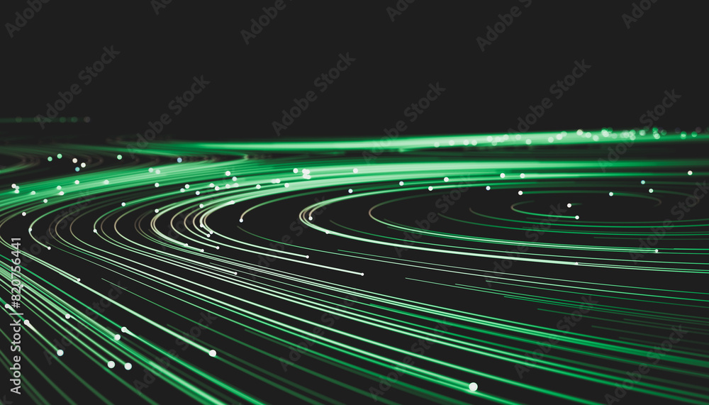 Aufkleber Abstract green digital technology background. Big data visualization. High speed Network connection structure. 3d render.