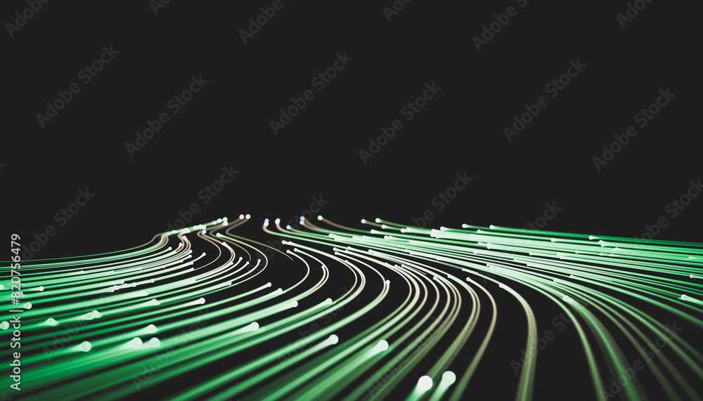 Aufkleber Abstract green digital technology background. Big data visualization. High speed Network connection structure. 3d render.