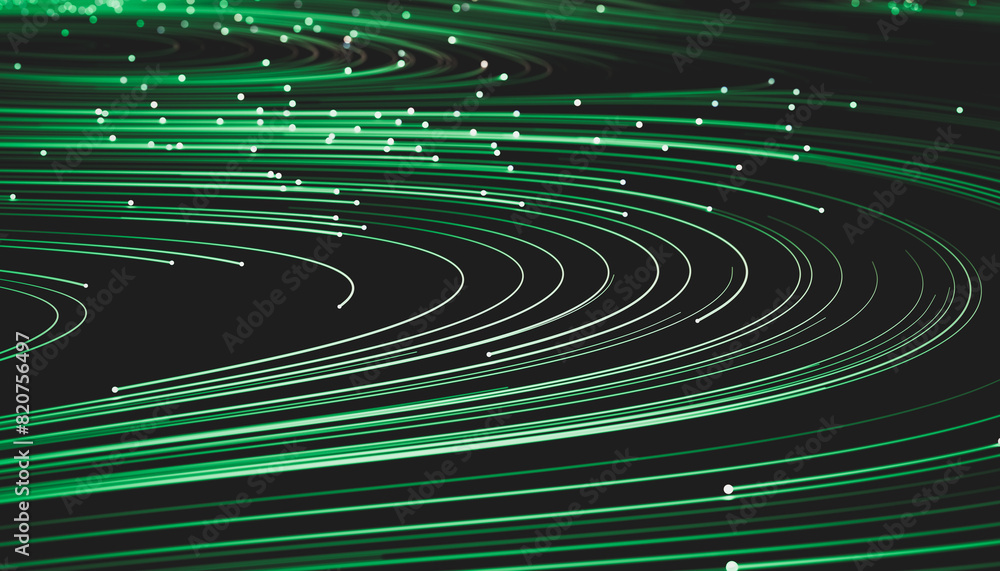 Poster Abstract green digital technology background. Big data visualization. High speed Network connection structure. 3d render.
