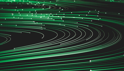 Abstract green digital technology background. Big data visualization. High speed Network connection structure. 3d render.
