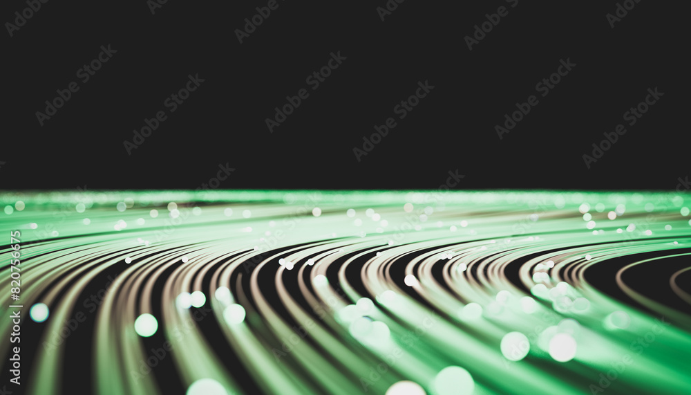 Aufkleber Abstract green digital technology background. Big data visualization. High speed Network connection structure. 3d render.