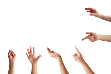 Collection of healthy women's hand gestures. on a white background
