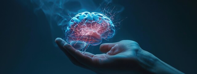 brain in hands concept. Selective focus