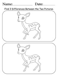 Deer Puzzle. Printable Activity Page for Kids. Educational Resources for School for Kids. Kids Activity Worksheet. Find Differences Between 2 Shapes