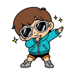 cute cool boy Dabbing Pose Cartoon vector illustration isolated white background