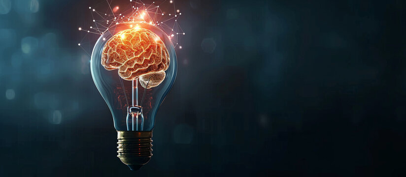 Light bulb with brain inside, Concept of obsolete energy.