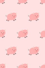 A cute pink cartoon piggy bank illustration with coins Pattern