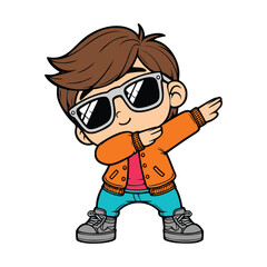 cute cool boy Dabbing Pose Cartoon vector illustration isolated white background