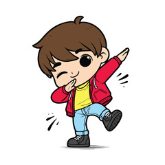 cute cool boy Dabbing Pose Cartoon vector illustration isolated white background