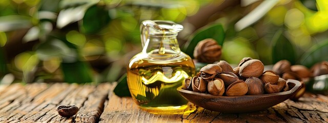 mongongo nut essential oil. Selective focus