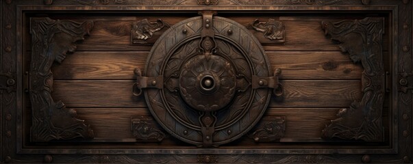 An ornate antique lock adds a touch of elegance to the aged wooden door.
