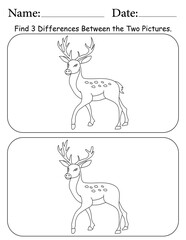 Deer Puzzle. Printable Activity Page for Kids. Educational Resources for School for Kids. Kids Activity Worksheet. Find Differences Between 2 Shapes