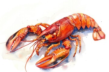 Detailed watercolor painting of a lobster on a white surface. Perfect for seafood or marine-themed designs