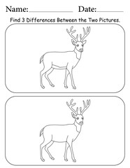 Deer Puzzle. Printable Activity Page for Kids. Educational Resources for School for Kids. Kids Activity Worksheet. Find Differences Between 2 Shapes