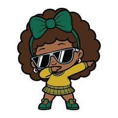 cute cool girl Dabbing Pose Cartoon vector illustration isolated white background