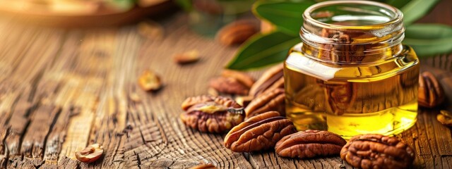 pecan essential oil. Selective focus