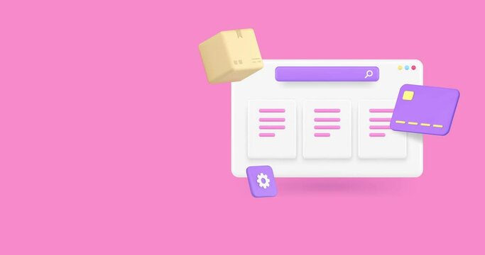 Online shopping searching product in marketplace category sale browsing internet 3d icon animation