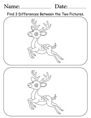 Deer Puzzle. Printable Activity Page for Kids. Educational Resources for School for Kids. Kids Activity Worksheet. Find Differences Between 2 Shapes