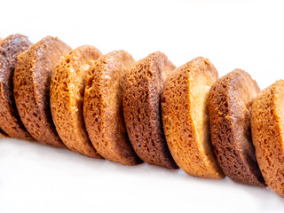 Butter cookies arrange on white background. Nutrition snack, dessert or breakfast food.
