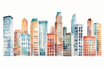 Fototapeta premium Watercolor painting of a city skyline, suitable for architectural designs