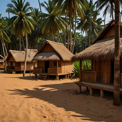 Fototapeta premium Beach huts and cottages made from bamboo clay tiles
