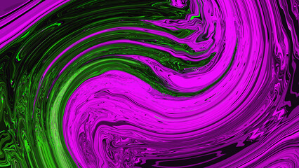 Bright swirl violet neon green background. Abstract liquid purple pink wave. Art trippy digital screen. Fantasy Backdrop. glitter banner. Template. Luxury texture. Creative flyer. Spiral. Climate tech