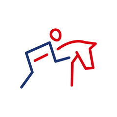 Vector outline icon of a rider on a horse who performs prepared movements. The athlete rides on horses. Physically active sports. Flat icon, pictogram. Sports events and competitions.