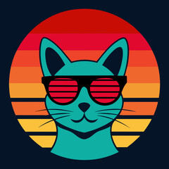 Cat and summer t shirt design vector art illustration