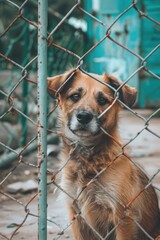 close-up of a dog in a cage. Selective focus