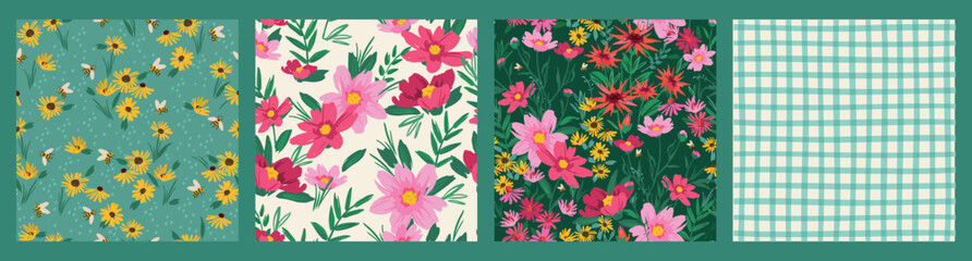 Floral seamless patterns. Vector design for paper, cover, fabric, interior decor and other