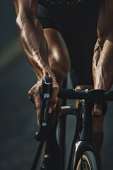 close-up of a cyclist on a bicycle. Selective focus