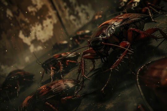 Dead cock bugs laying on a table, suitable for pest control concepts