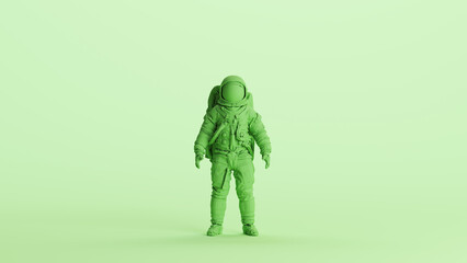 Green spaceman astronaut cosmonaut retro space man space woman soft tones mint background 3d illustration render digital rendering